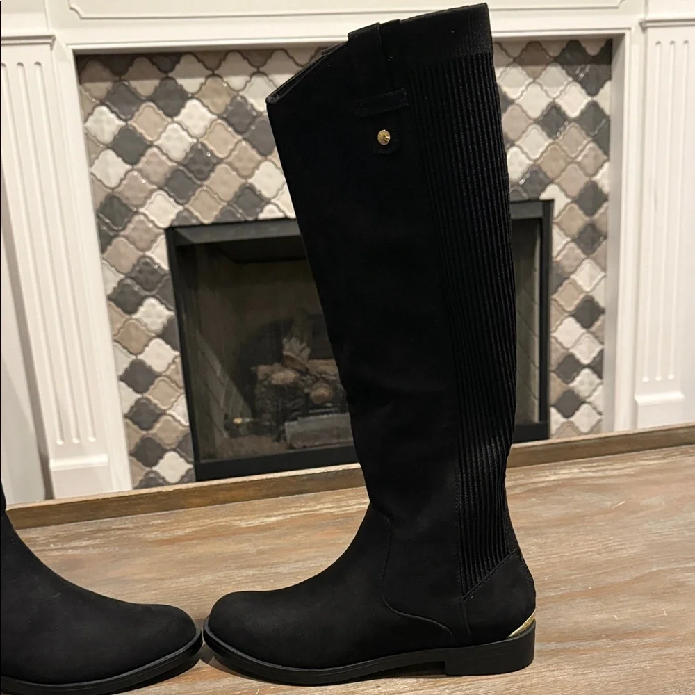 Kenneth Cole Wind Stretch Riding‎ Boots Black Suede Size 5 Classic Tall Boot